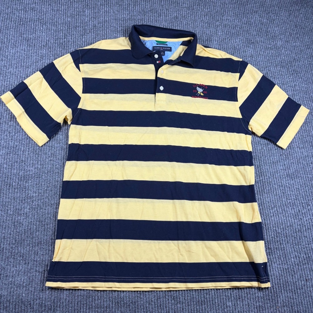 Tommy Hilfiger Shirt Mens L Golf US Open 2006 Winged Foot Polo Yellow Navy